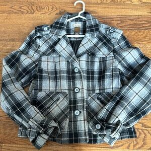 Ruff Hewn wool blend plaid crop jacket - size large